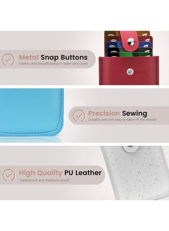 5 قطع من حافظات بطاقات الائتمان الجلدية القابلة للسحب للنساء، محفظة جيب رفيعة بإغلاق كبس، منظم بطاقات ائتمان قابل للتكديس للسفر، هدية للرجال (5 ألوان) - Image 3